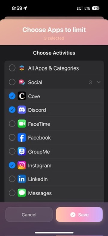 App Blocking Selection